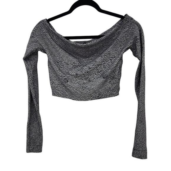 Lululemon The Lab Scoop Neck Long Sleeve Crop Top Black White Est Large - Picture 2 of 5